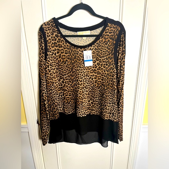 NBW - New Michael Kors Long Sleeve Leopard 🐆 Print Top Sz XL - Picture 1 of 6